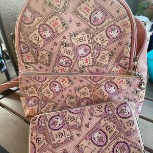 Pink Backpack and Wallet - unicorn bills